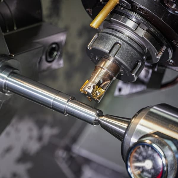A CNC machining centre cutting metal stock